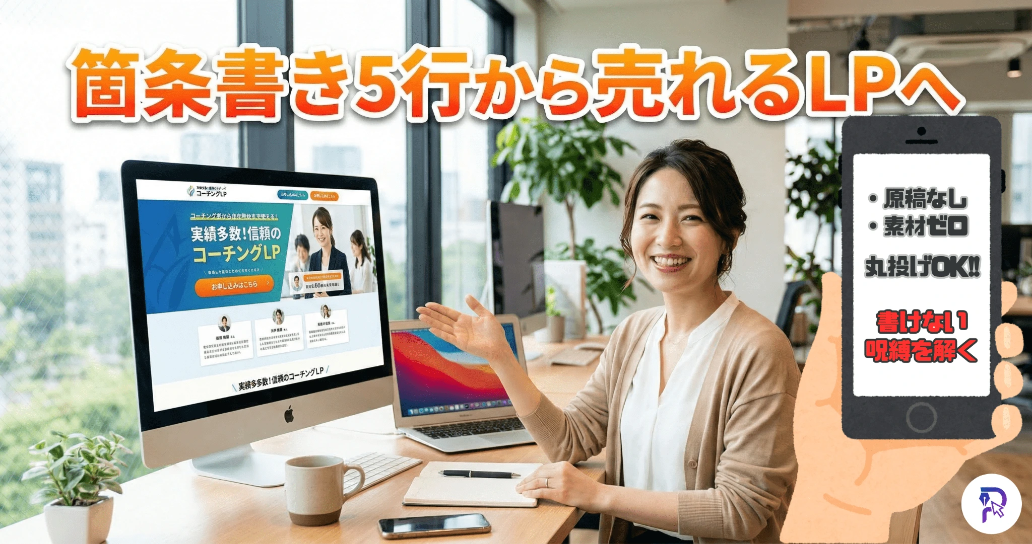 LP制作を原稿なし・素材なしで完成させる方法。箇条書き5行から売れるコピーへの変換でCVRが0.3%→2.0%に改善した事例の記事サムネイル